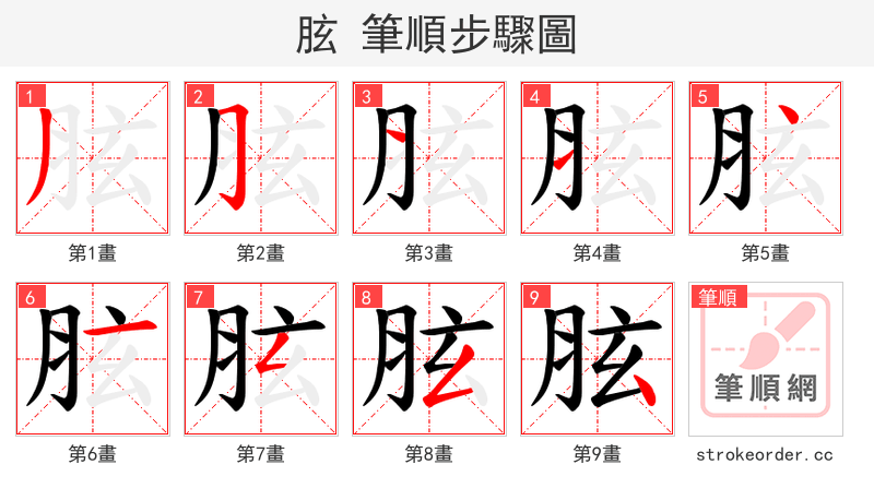 胘 的笔顺分步演示（一笔一画写字）