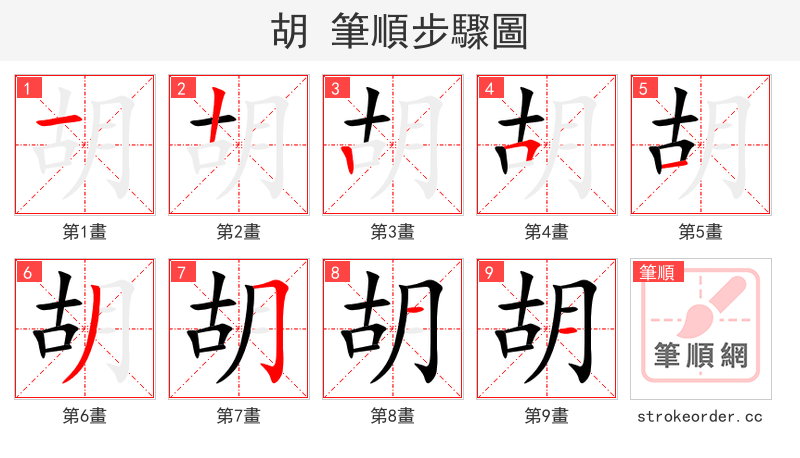 stroke order steps of 胡