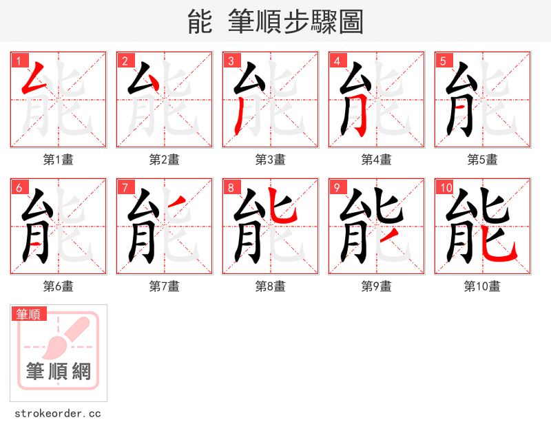 能 的笔顺分步演示（一笔一画写字）