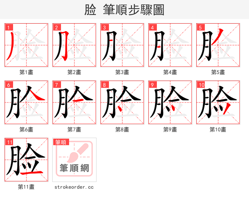 脸 的笔顺分步演示（一笔一画写字）