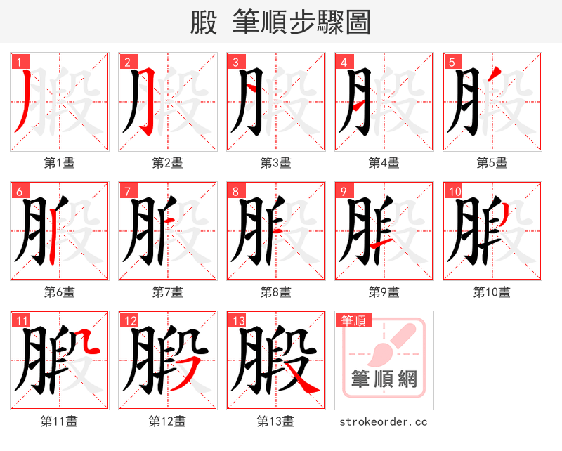 腶 的笔顺分步演示（一笔一画写字）