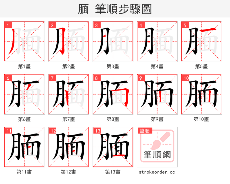 腼 的笔顺分步演示（一笔一画写字）