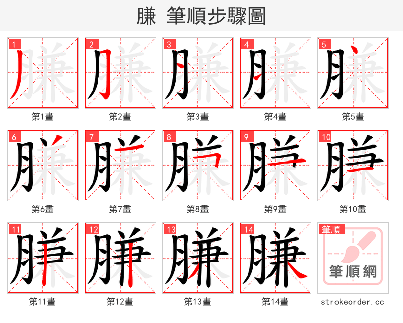 膁 的笔顺分步演示（一笔一画写字）