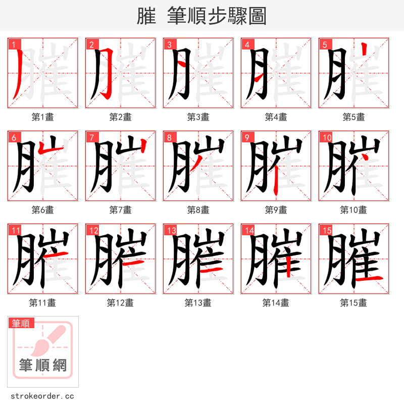 膗 的笔顺分步演示（一笔一画写字）