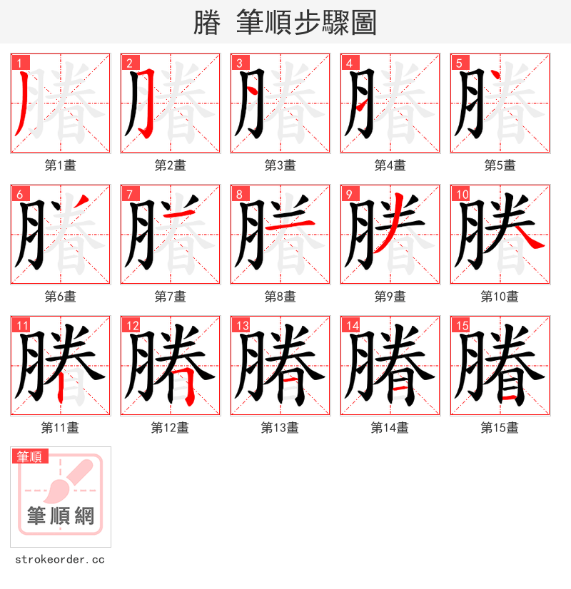 膡 的笔顺分步演示（一笔一画写字）