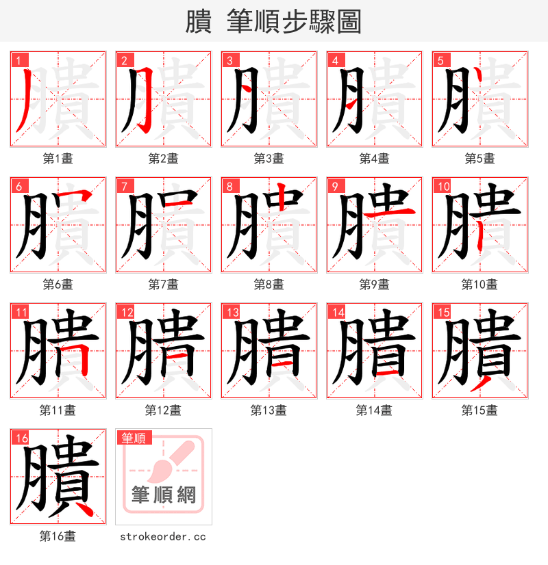 膭 的笔顺分步演示（一笔一画写字）