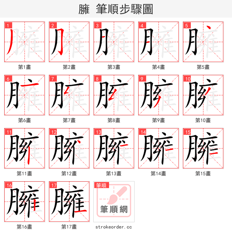 臃 的笔顺分步演示（一笔一画写字）