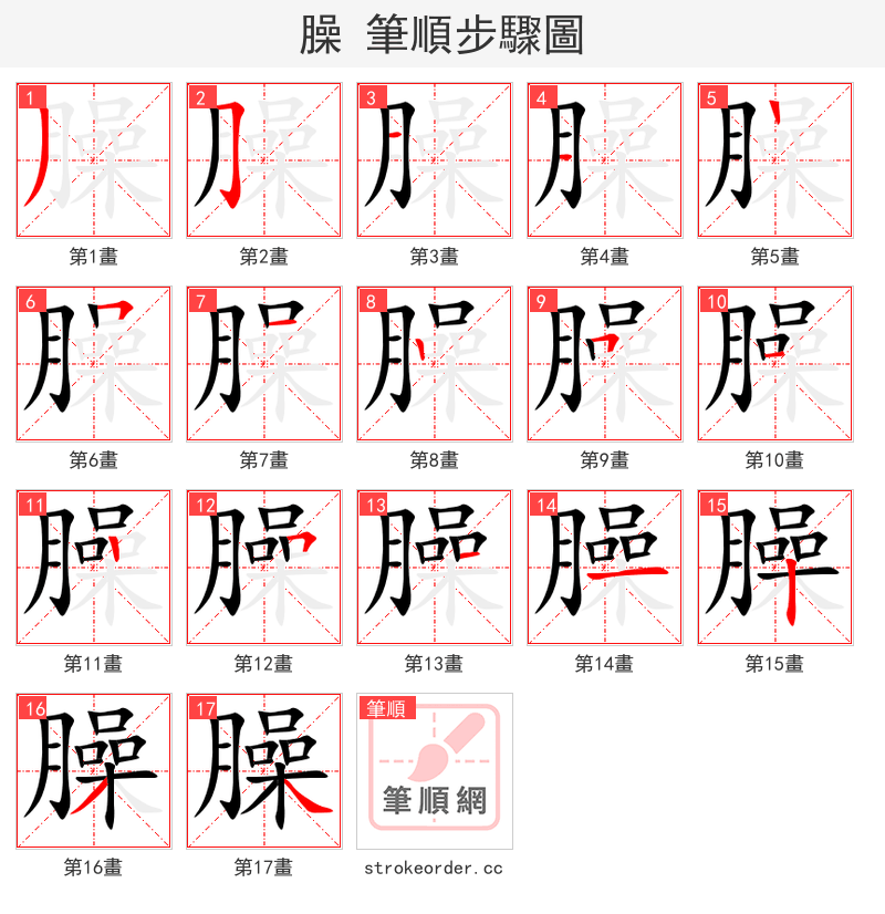 臊 的笔顺分步演示（一笔一画写字）