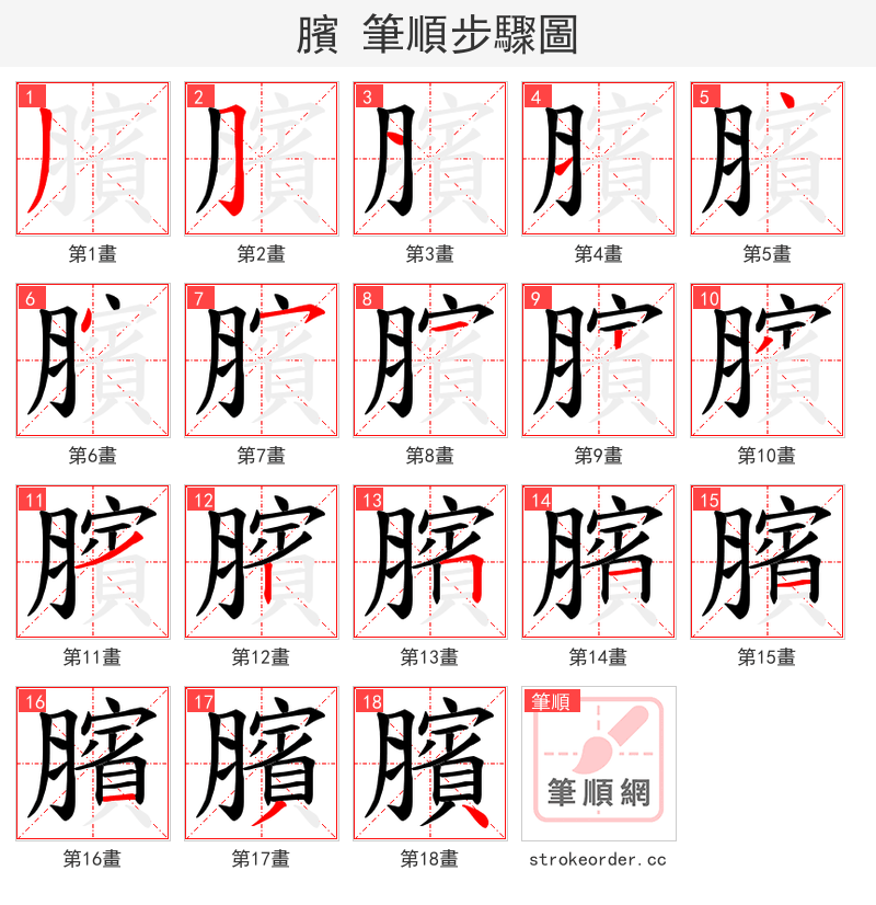 臏 的笔顺分步演示（一笔一画写字）