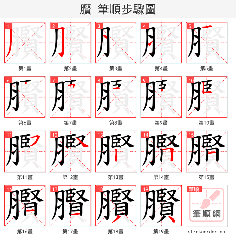 臔 的笔顺分步演示（一笔一画写字）