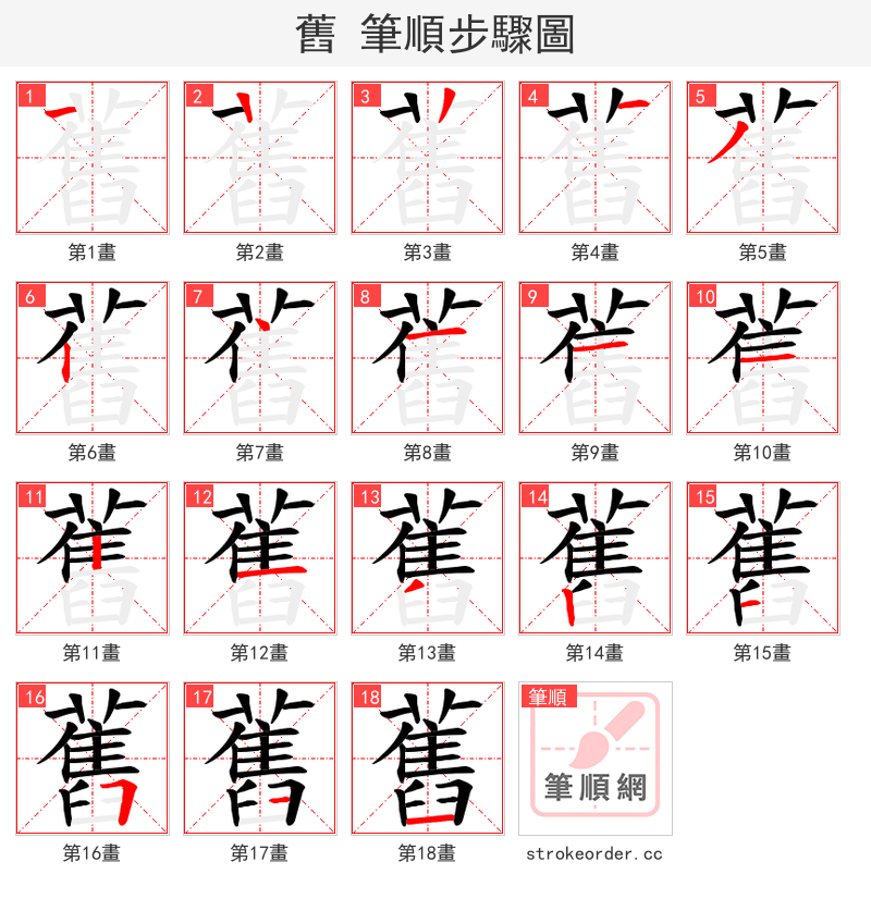 舊 的笔顺分步演示（一笔一画写字）