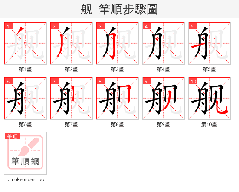 stroke order steps of 舰