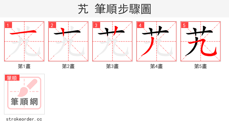 艽 的笔顺分步演示（一笔一画写字）