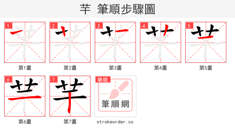 芉 的笔顺分步演示（一笔一画写字）