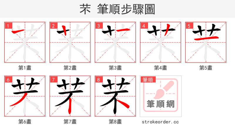 芣 的笔顺分步演示（一笔一画写字）