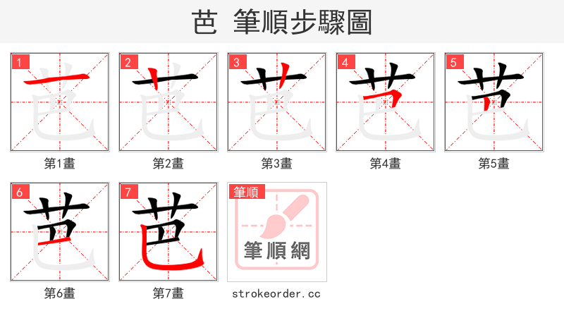 芭 的笔顺分步演示（一笔一画写字）