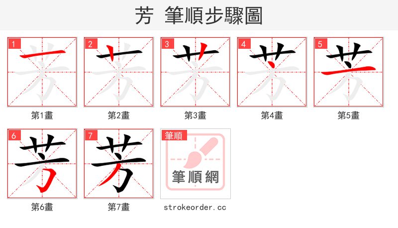 芳 的笔顺分步演示（一笔一画写字）