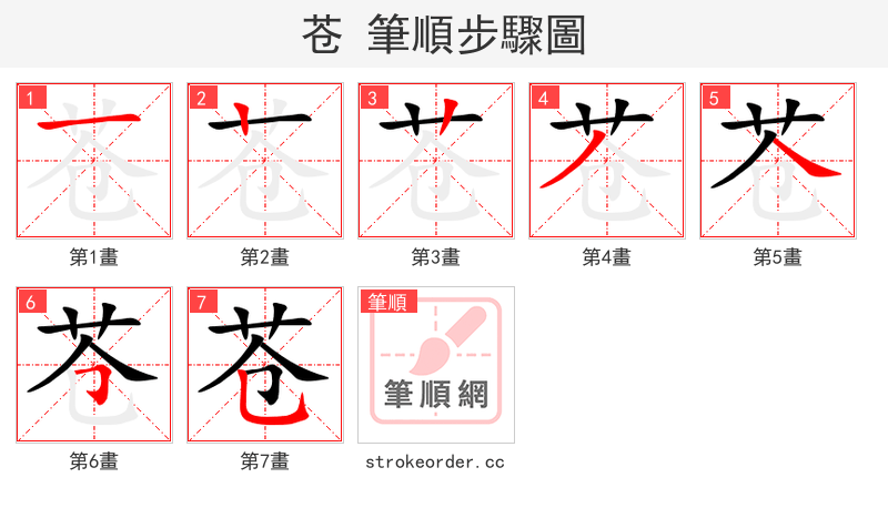 苍 的笔顺分步演示（一笔一画写字）