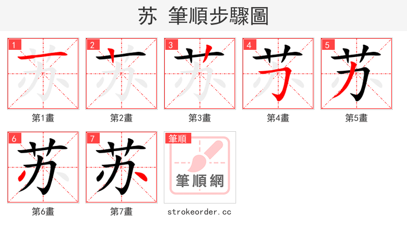 苏 的笔顺分步演示（一笔一画写字）