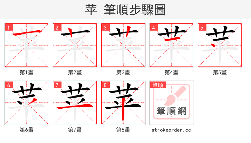 苹 的笔顺分步演示（一笔一画写字）