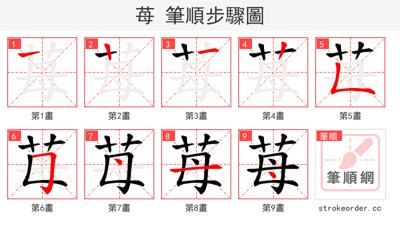 苺 的笔顺分步演示（一笔一画写字）