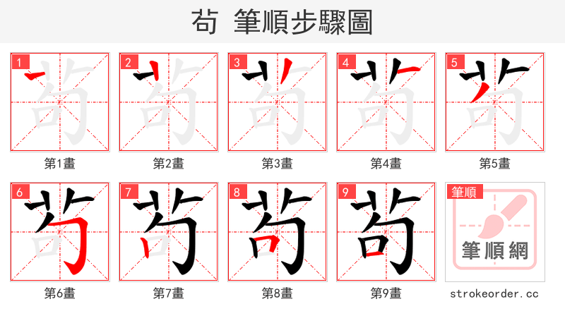 茍 的笔顺分步演示（一笔一画写字）