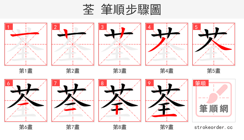 荃 的笔顺分步演示（一笔一画写字）