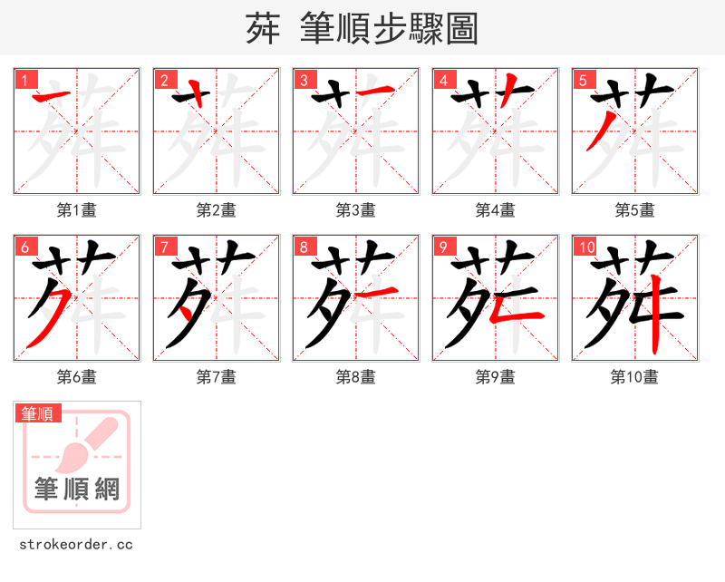 荈 的笔顺分步演示（一笔一画写字）