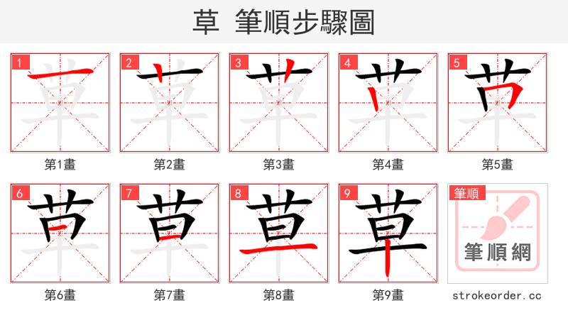 草 的笔顺分步演示（一笔一画写字）
