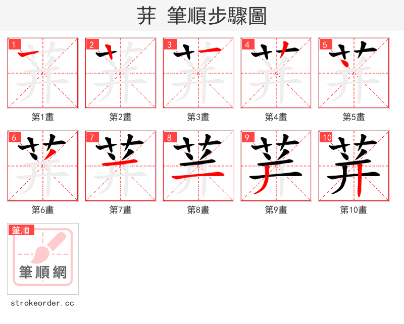 荓 的笔顺分步演示（一笔一画写字）