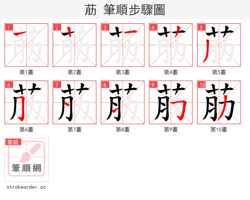荕 的笔顺分步演示（一笔一画写字）