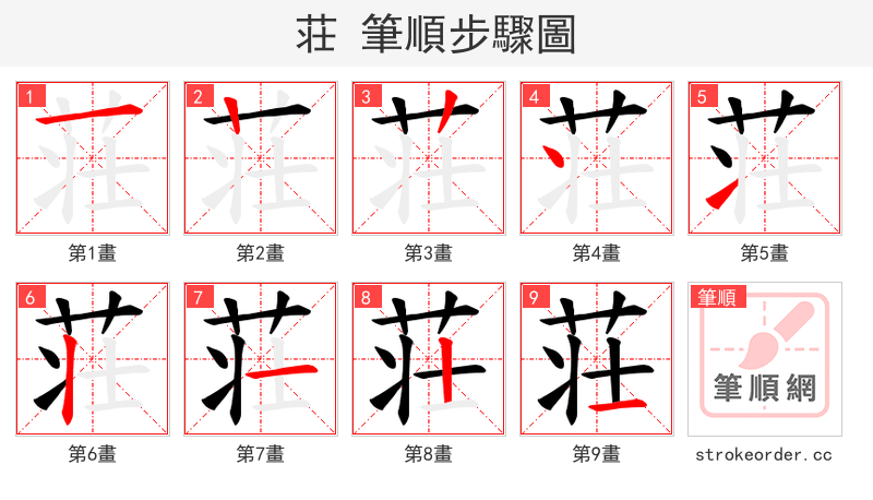 荘 的笔顺分步演示（一笔一画写字）
