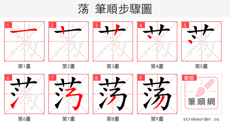 荡 的笔顺分步演示（一笔一画写字）