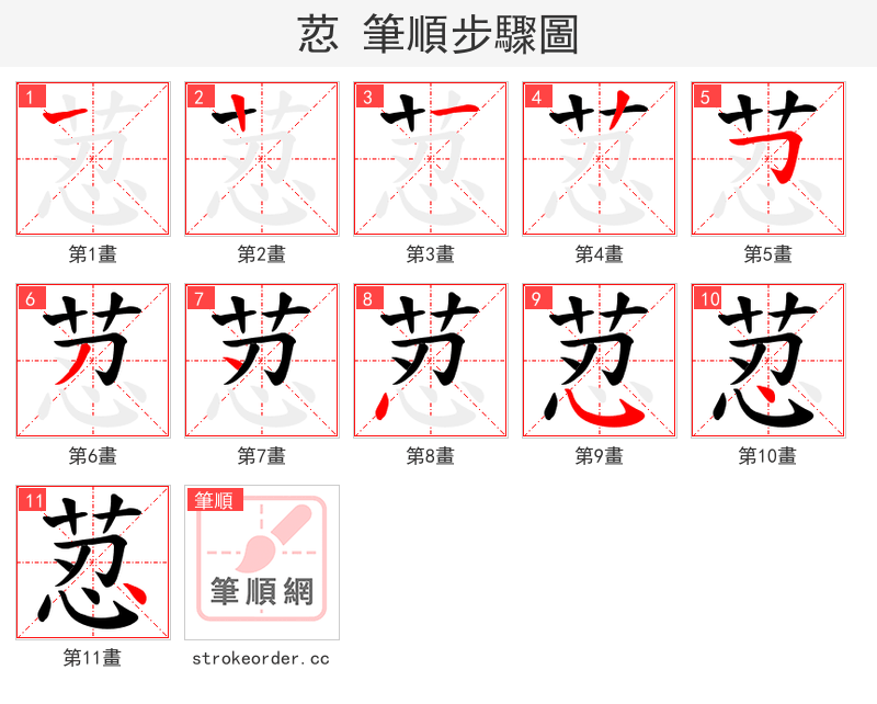 荵 的笔顺分步演示（一笔一画写字）