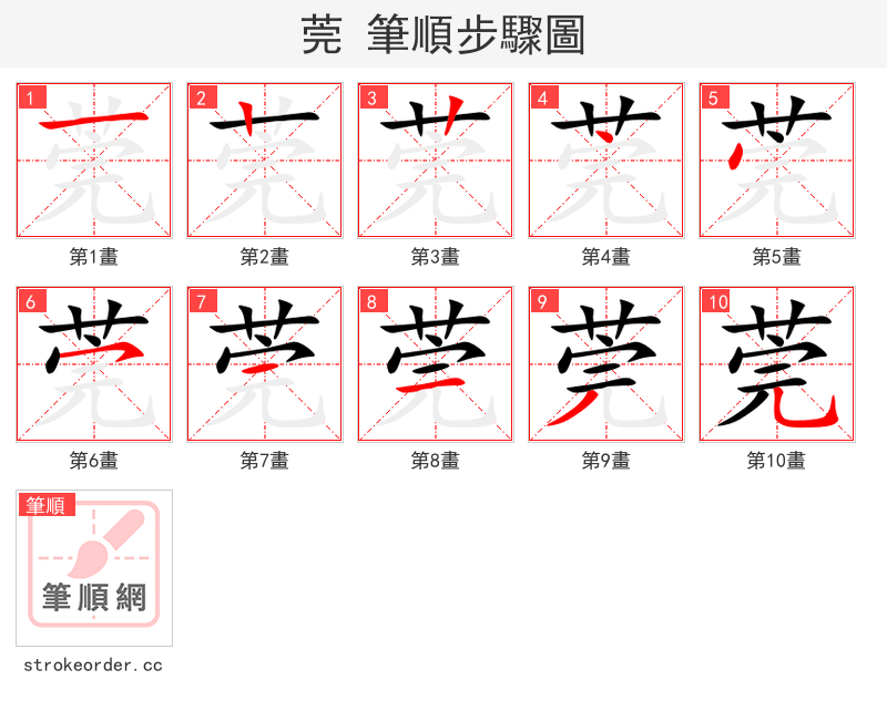 莞 的笔顺分步演示（一笔一画写字）