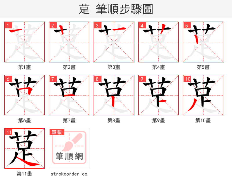 莡 的笔顺分步演示（一笔一画写字）