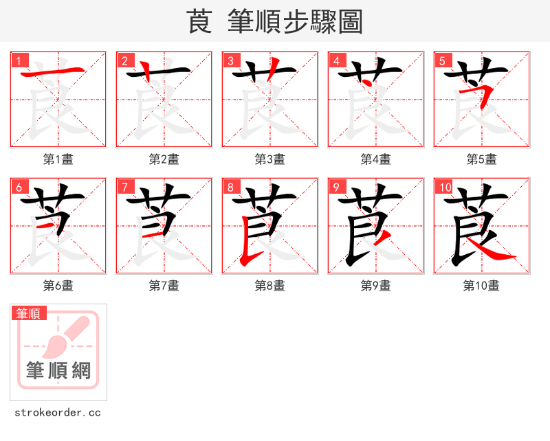 莨 的笔顺分步演示（一笔一画写字）