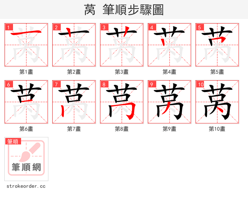 莴 的笔顺分步演示（一笔一画写字）