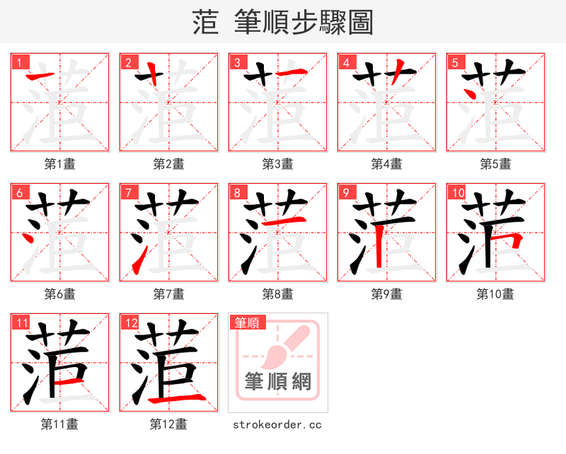 菃 的笔顺分步演示（一笔一画写字）