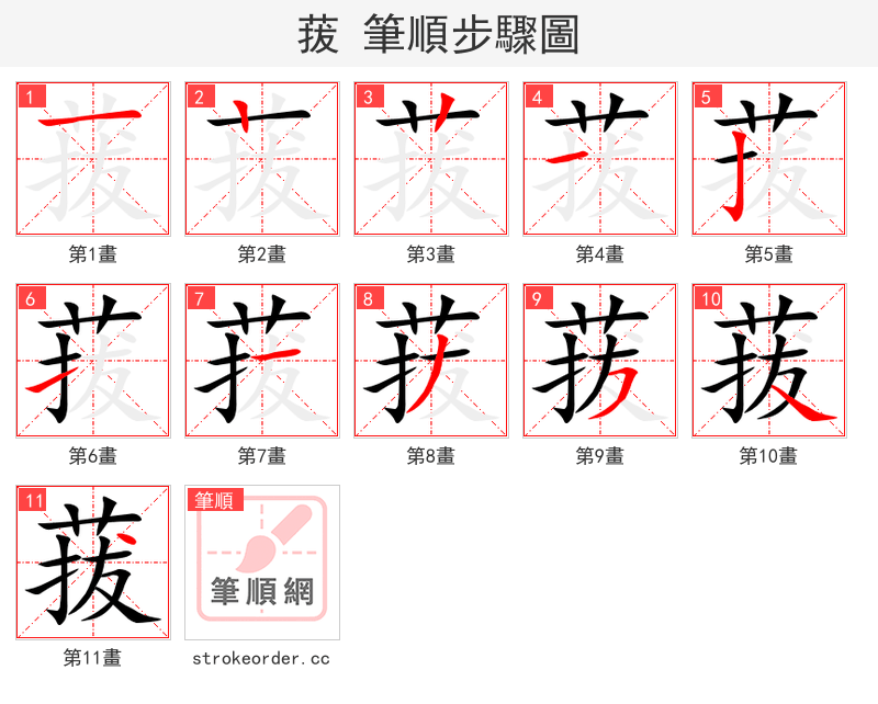 菝 的笔顺分步演示（一笔一画写字）