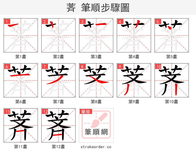 萕 的笔顺分步演示（一笔一画写字）