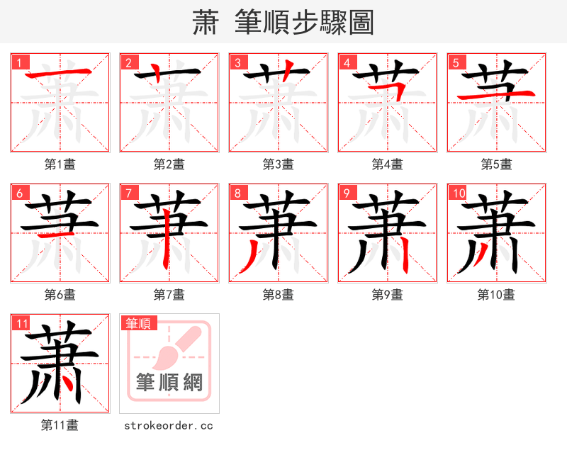 萧 的笔顺分步演示（一笔一画写字）