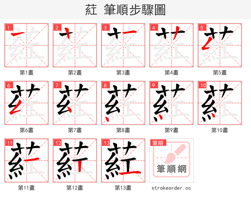 葒 的笔顺分步演示（一笔一画写字）