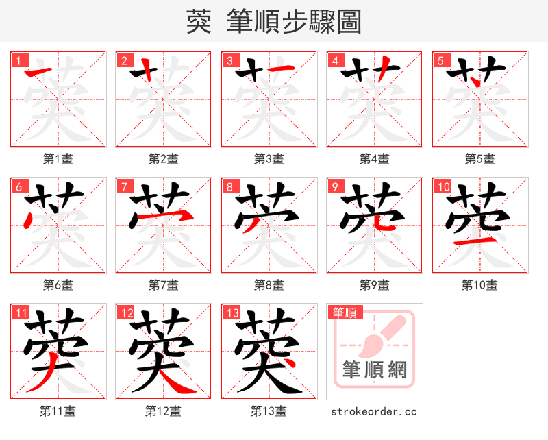 葖 的笔顺分步演示（一笔一画写字）