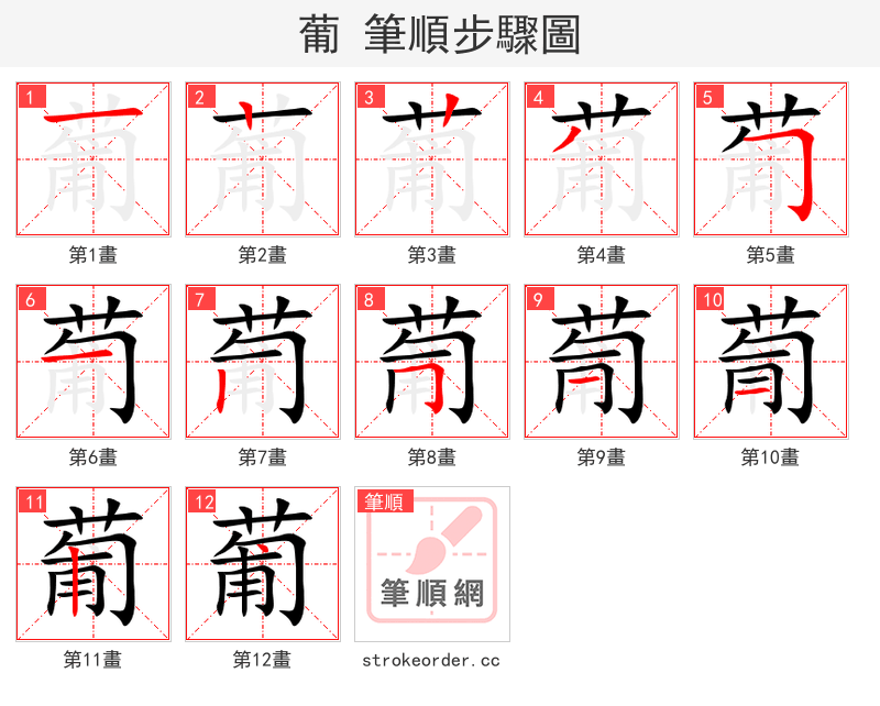 葡 的笔顺分步演示（一笔一画写字）