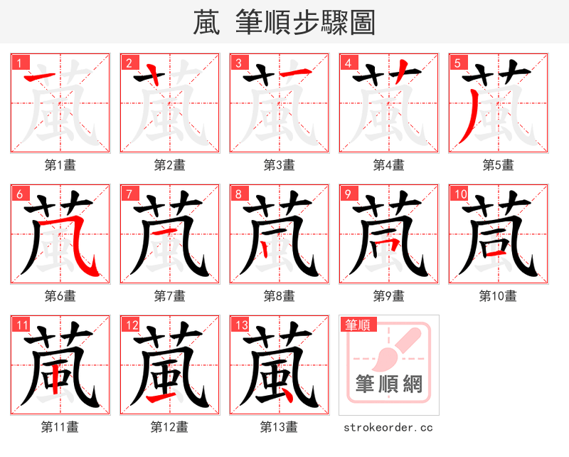 葻 的笔顺分步演示（一笔一画写字）