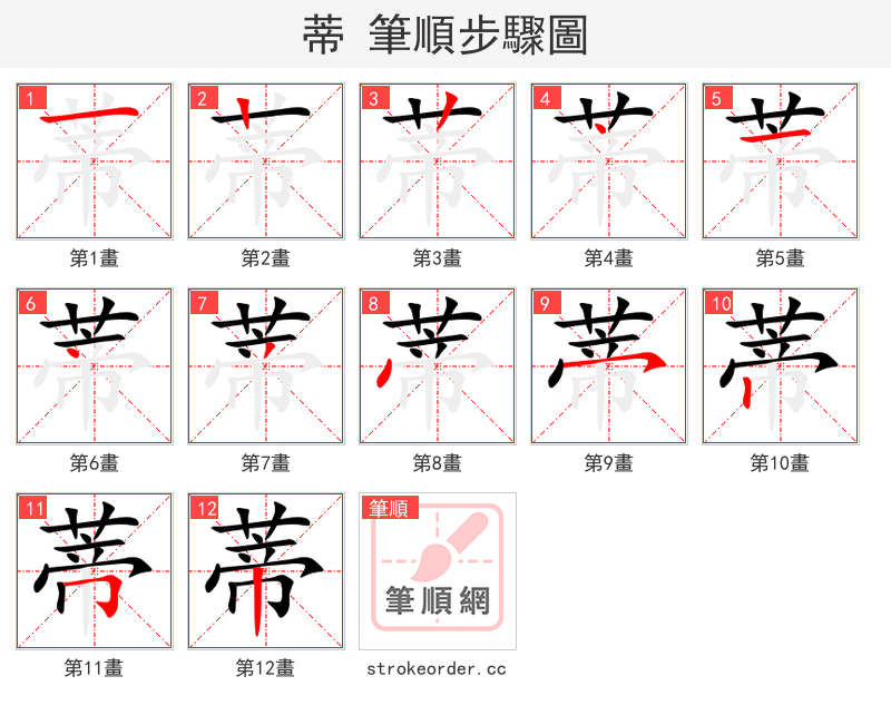 蒂 的笔顺分步演示（一笔一画写字）