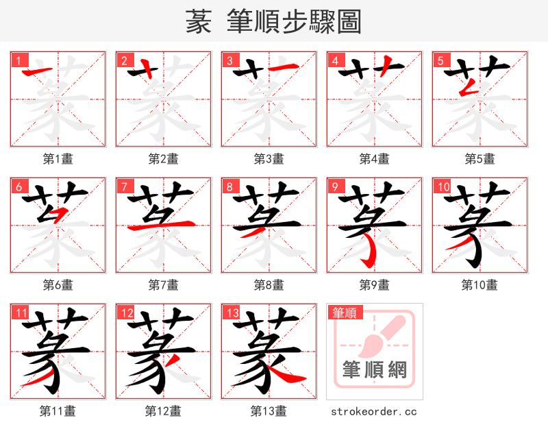 蒃 的笔顺分步演示（一笔一画写字）