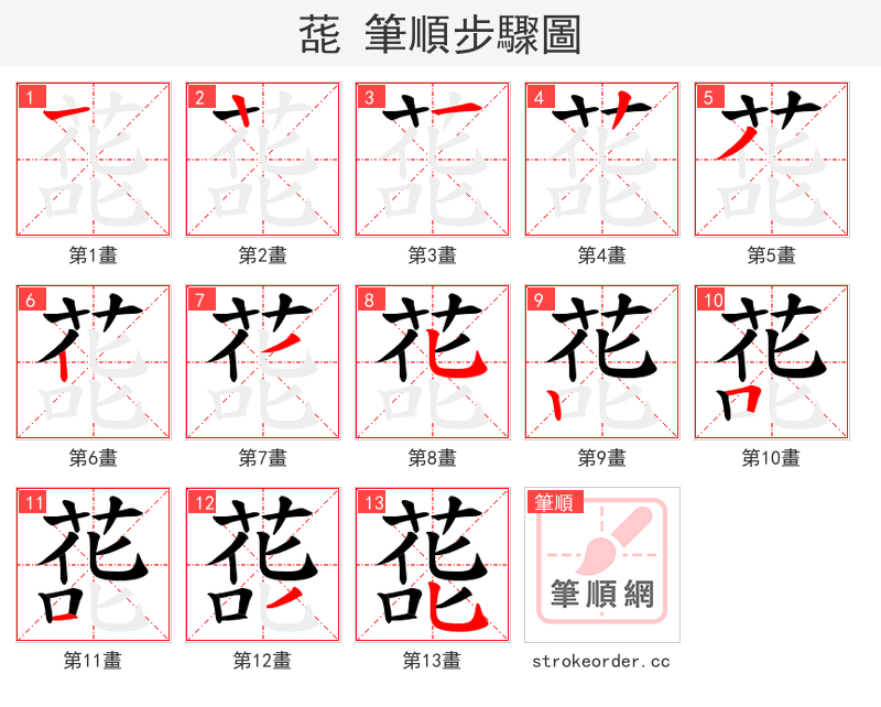 蒊 的笔顺分步演示（一笔一画写字）