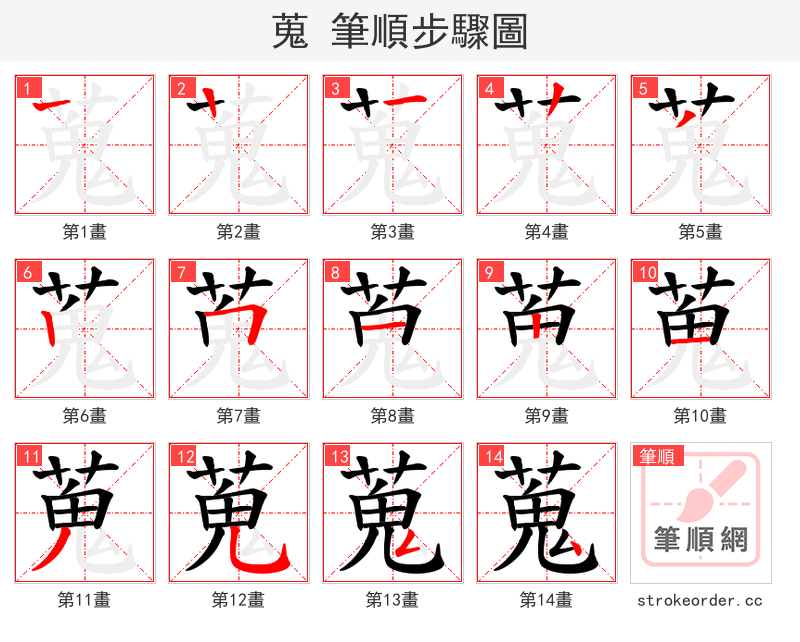 蒐 的笔顺分步演示（一笔一画写字）